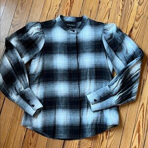 Banana Republic Plaid Flannel Puff Shoulder Top